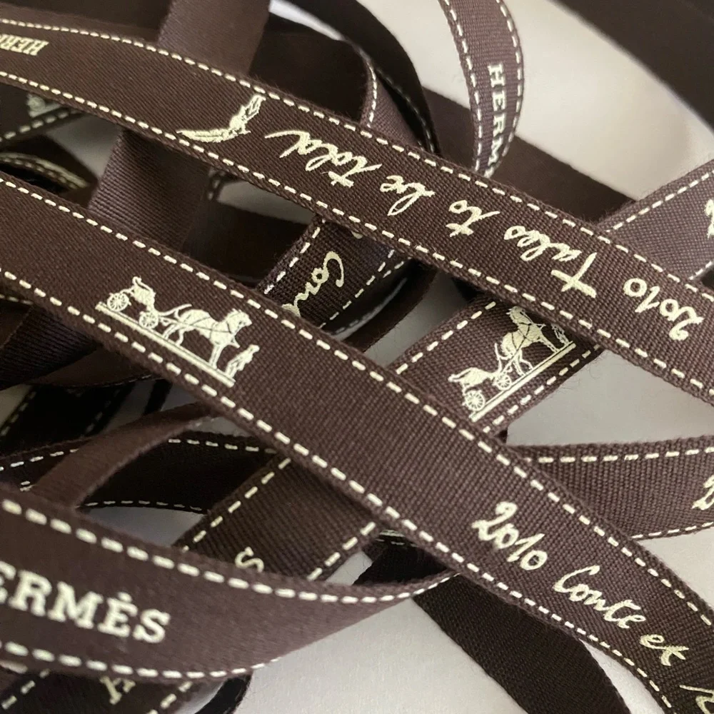 3 Yards Hermès Brown Logo Ribbon